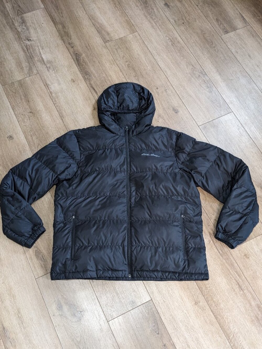Eddie Bauer Men's Down Hooded Jacket Stratuslite Hooded Black XL EB650